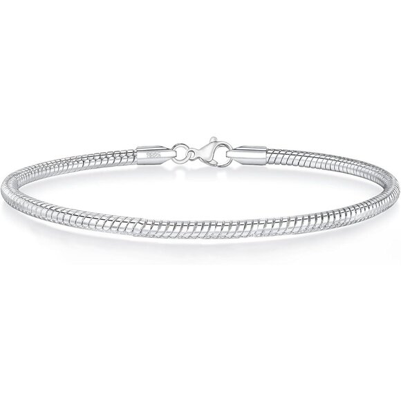 Sterling Silver Charm Snake Chain Bracelet for Women 7 Inch Gift - Picture 1 of 6
